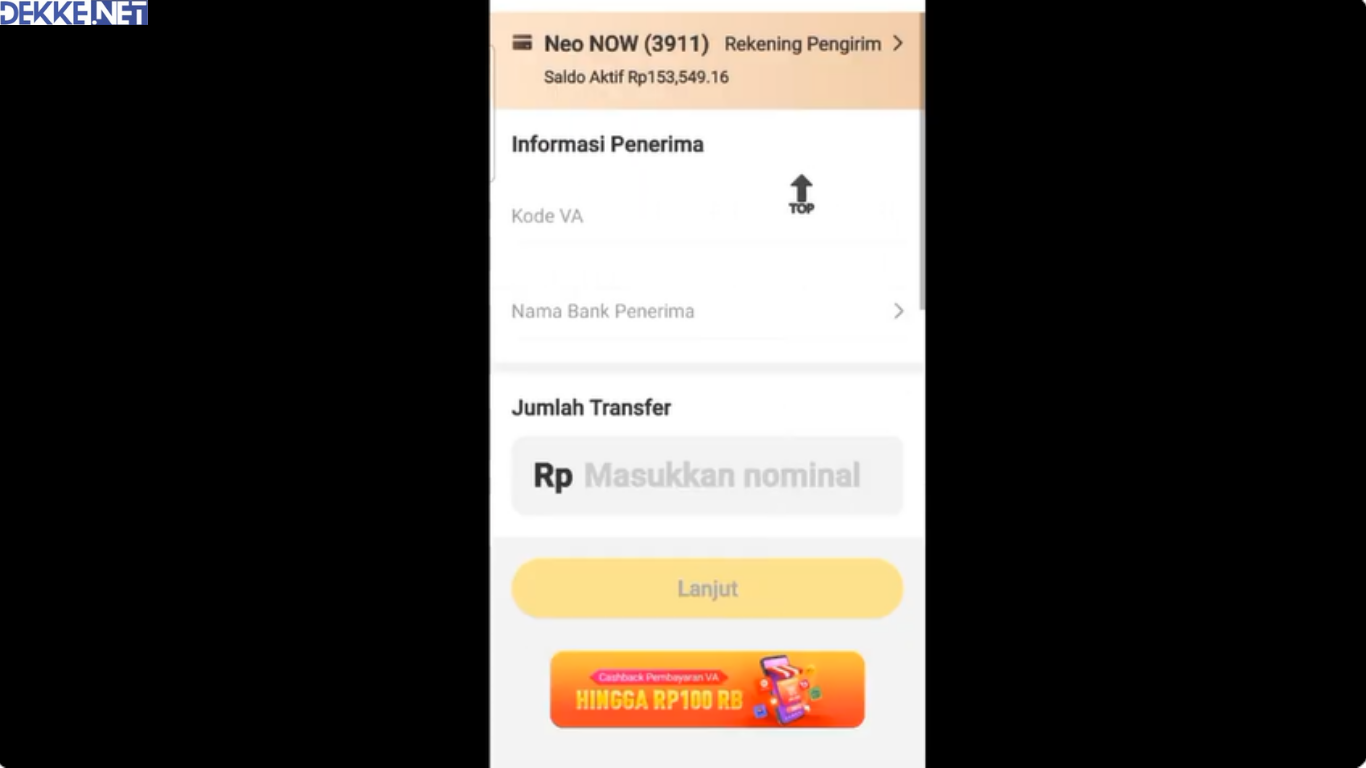 cara transfer Bank Neo ke DANA